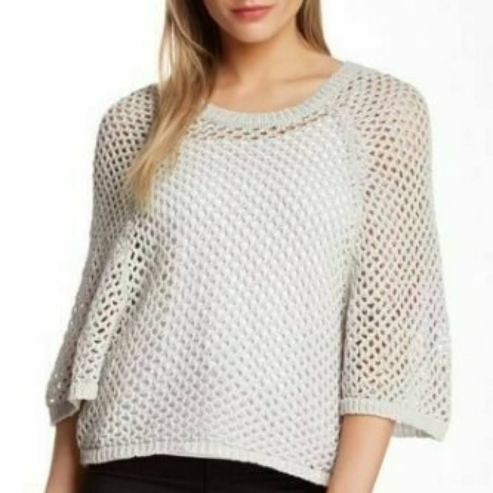 BCBGMaxAzria Medium KARA batwing dolman sleeve gray open knit sweater - Picture 2 of 6